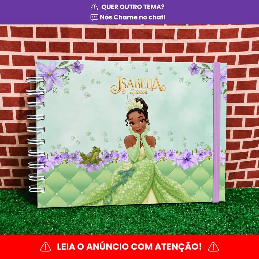Princesa Tiana e o sapo | Livro de assinaturas | Caderno de mensagens personalizado | Envio Rápido