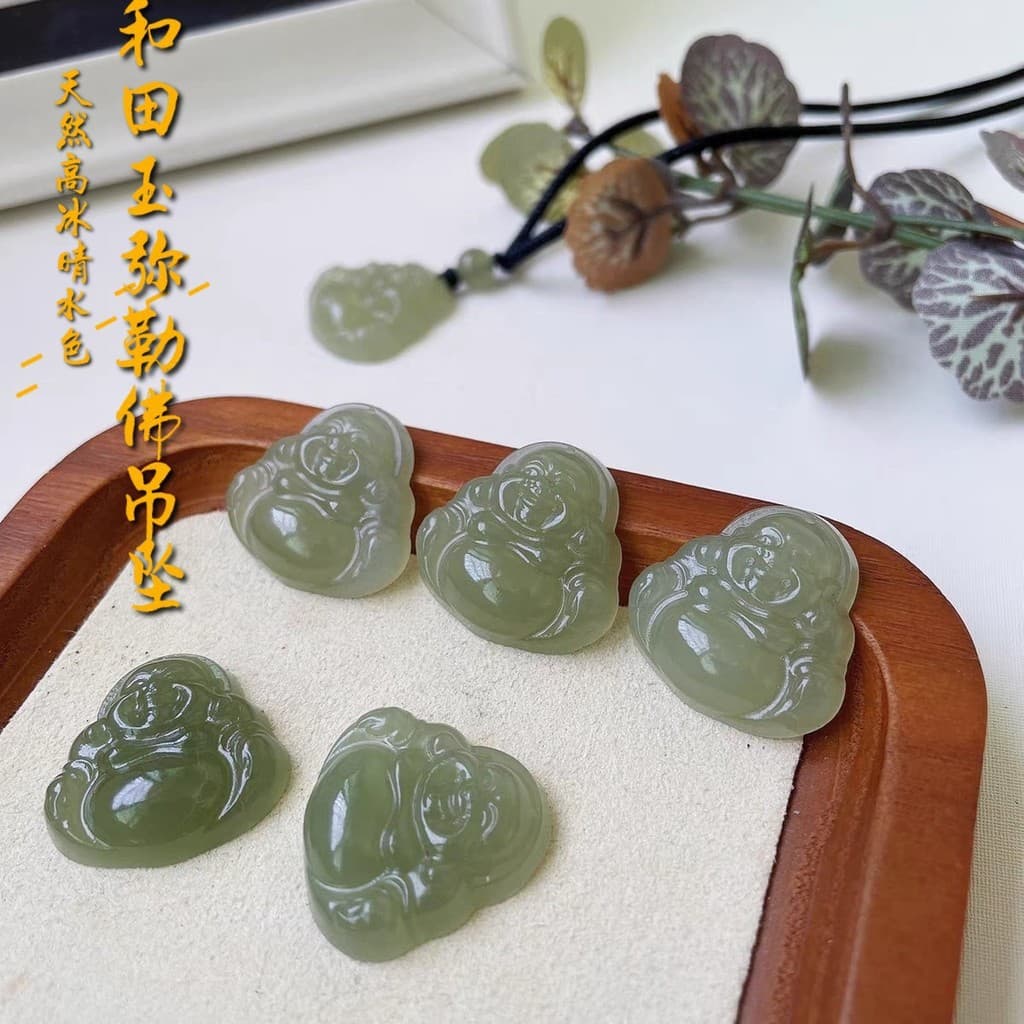 Natural hetian jade buda pingente gelo hetian jade buda colar feminino pingente jóias antigas QBSK