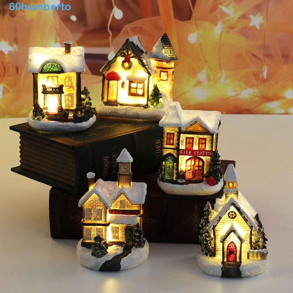 HUMBERTO Casa Pequena Brilhante De Natal , De Neve Luminosa E Fofa Com Luz LED , Quente De Resina Elegante Criativa , Mi