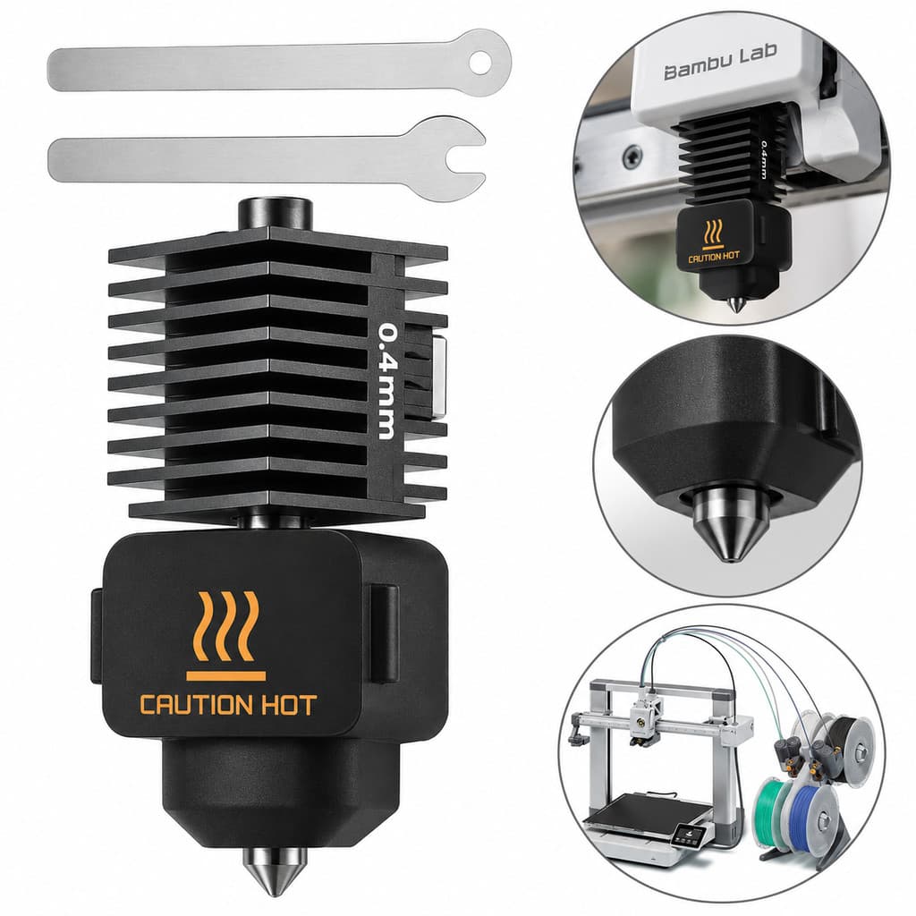 Kit Hotend Hardened Steel p/ Bambu Lab A1/A1 Mini - 0,2mm/0,4mm c/ 2 Chaves - Troca Fácil