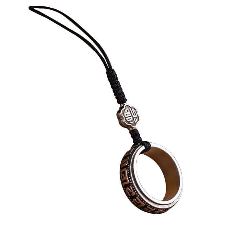 Retro seis caracteres Mantra anel fivela corrente do telefone móvel pendurado rotativo requintado High-End saco masculin