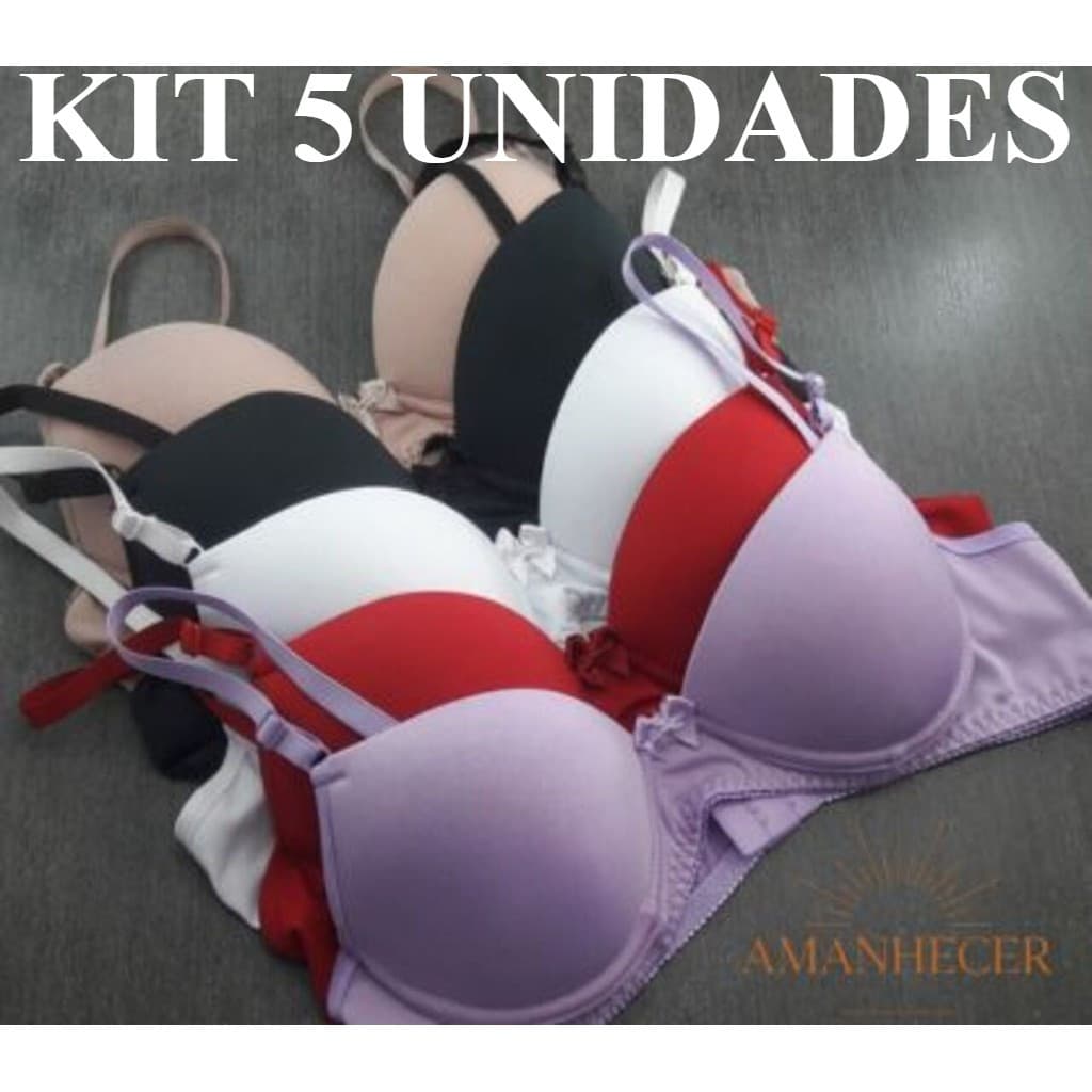 Kit 5 Sutiãs Básico Reforçado com Bojo Bolha Feminino Confortável Soutien Alça com Regulagem