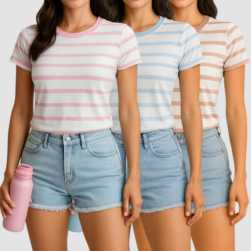 Kit 3 T-Shirt Blusas Listrada Minimalista Veste do 36/42