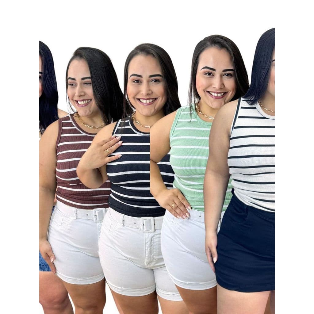 Kit 5 Blusas Regata Feminina Plus Size Ribana De Algodao Tamanho Grande Ate o G3 Promocao  Verao