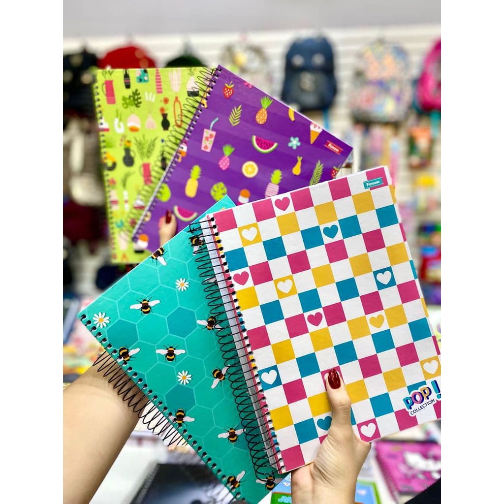 Caderno Frutas Tropicais Abelhas Cactos Flores e Corações Pop Collection 12 Matérias - Foroni
