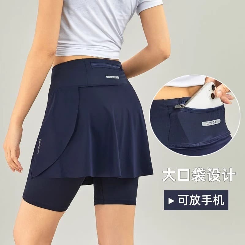 Saia curta de seda gelo de secagem rápida feminina verão recortado Hakama Badminton camisa tênis Yoga treinamento Fitnes