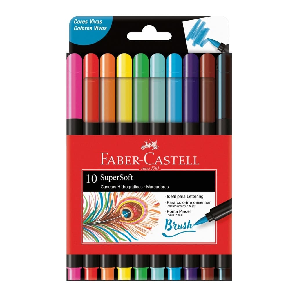 Caneta Marcador Brush Supersoft 10 Cores - Faber Castell