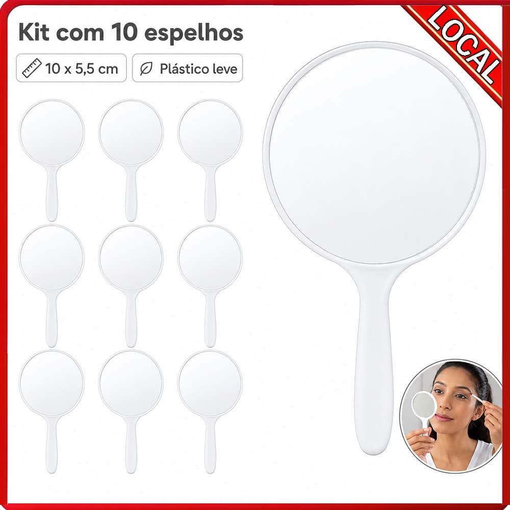 10 espelhos pequenos redondos portáteis 10x5.5cm Material plástico decoração DIY (branco)