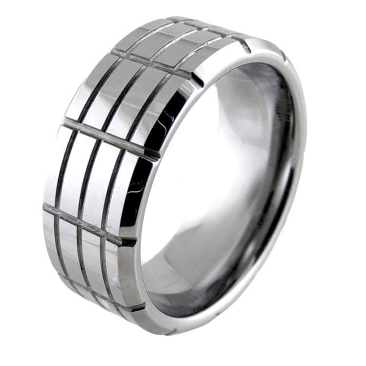 Anel Masculino de Aço Inoxidável 316L Polido Espelhado, Cor Prata Titânio, Estilo Casual e Empresarial U39U JG1T