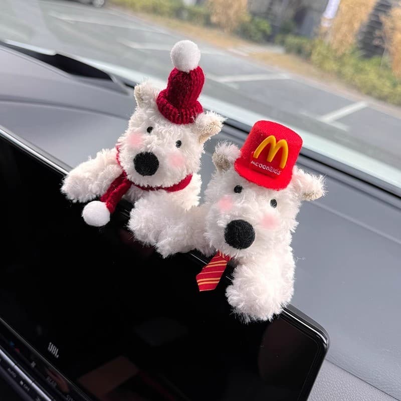 Decoração para painel de carro com filhote de West Highland, boneco fofo com luz para volante, estatueta de limpador de