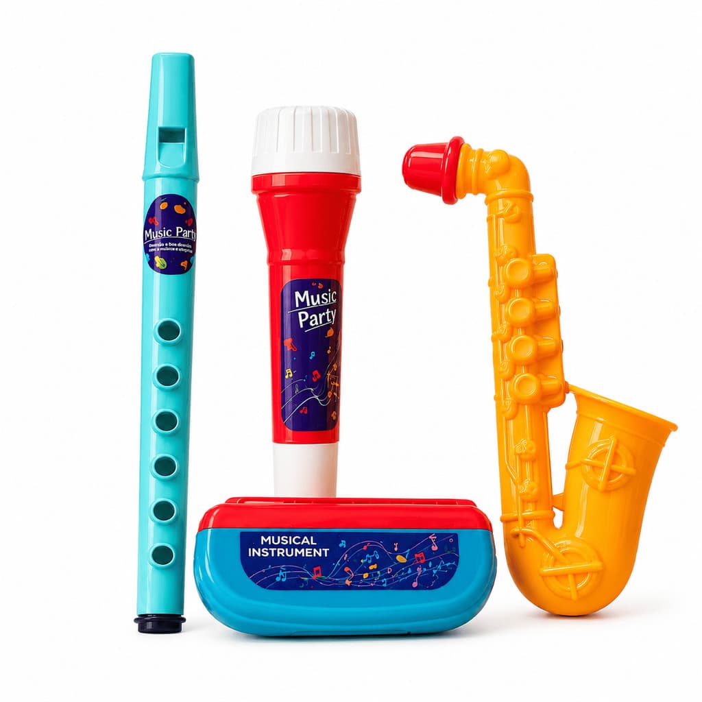 Kit Musical Infantil Bandinha Educativa 4 Peças Mini Instrumentos Para Crianças Com Inmetro