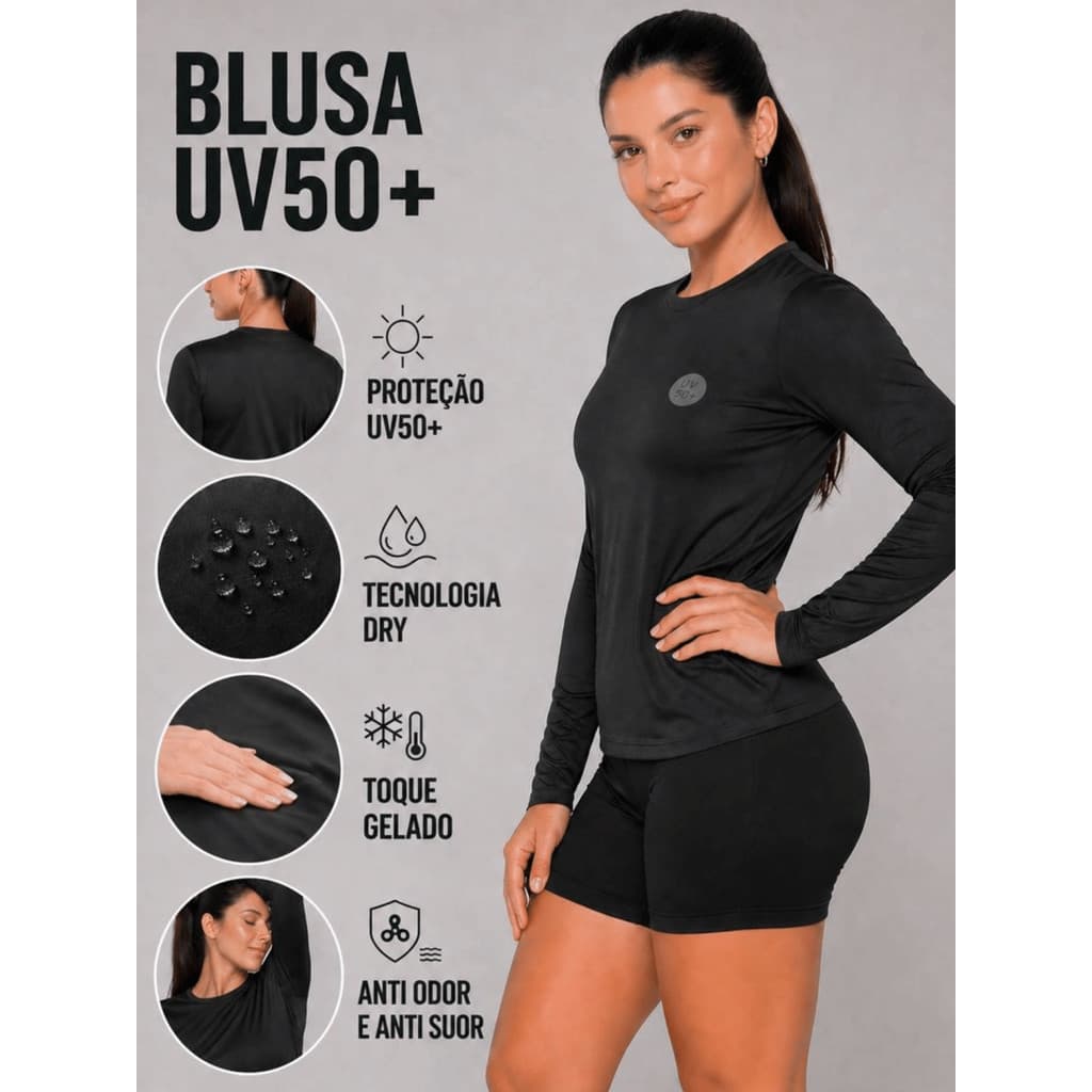 Blusa Térmica Premium Feminina Uv50+ Camisa Camiseta Manga Longa Hiza Bela Unisex Verão Hiza bela