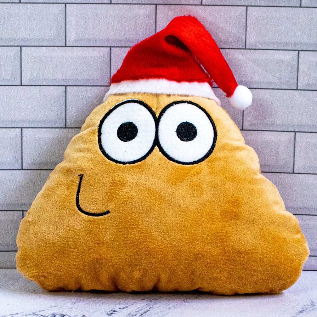 Pelúcia Pou Feliz 22 cm com Touca de Papai Noel