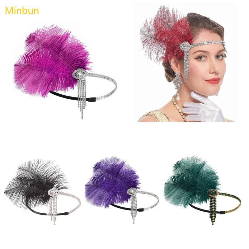 Minbun Pena Flapper Headbands 1920s Baile Rainha Headpiece Para Evento Especial Casamento Noivado Noite Headwear