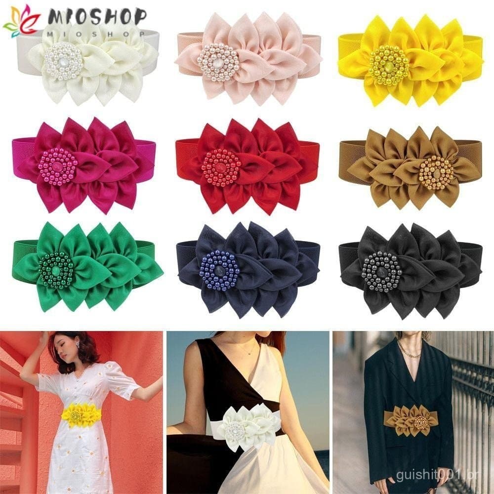 MIOSHOP Cintura Esticada , Sólida Cor Casual , Decoração De Flores Requintadas Cinto De Larga Roupas
