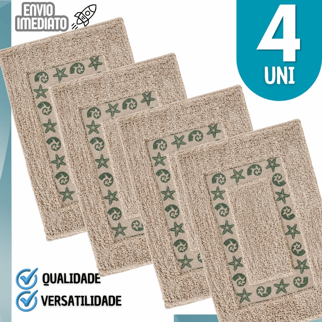 Tapete Antiderrapante 40x60cm Macio, Super Absorvente e Elegante para Banheiro Para Lavabo Detalhe Verde Mar