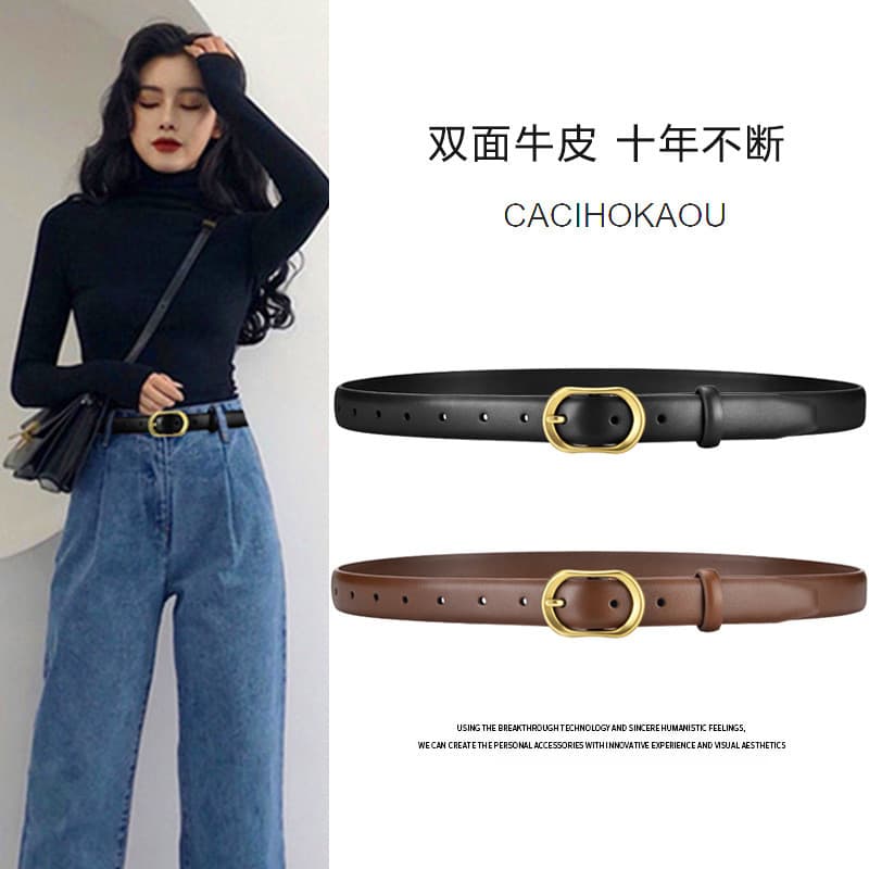 | cinto masculino couro legítimo | ✽Cinto feminino moda All-Match Jeans simples cinto fino preto decorativo ins es