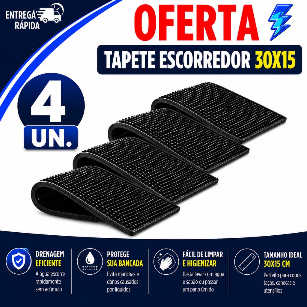 CONJUNTO TAPETE ESCORREDOR SILICONE PARA PIA COZINHA BAR E ÁREA GOURMET