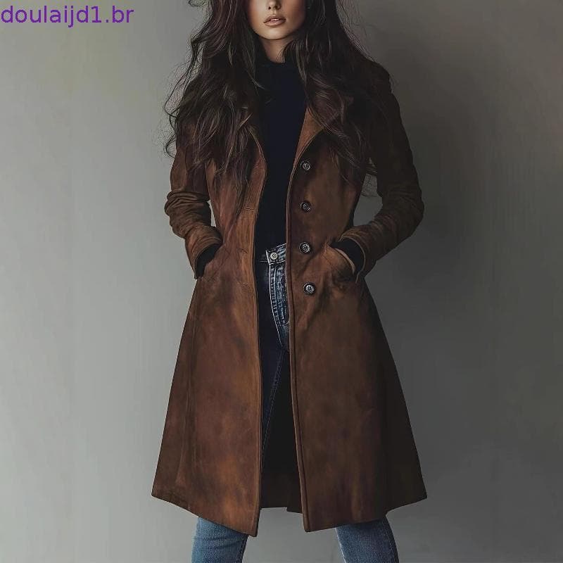 Novo casaco feminino 2025, jaqueta de lã, estilo europeu e americano, camurça, gola dupla face, modelo de outono VB3H O9