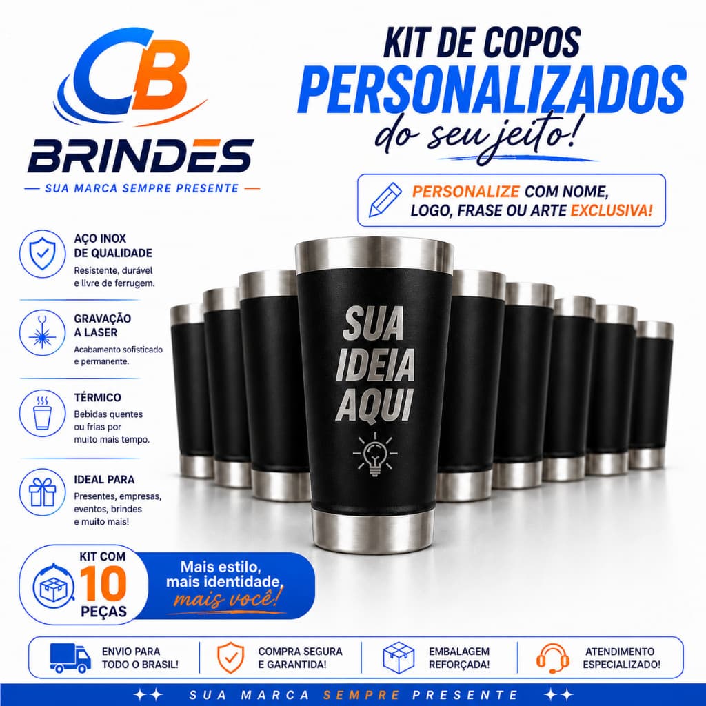 kit 10 copos térmico personalizado Brinde nome time logo casamento inox com tampa