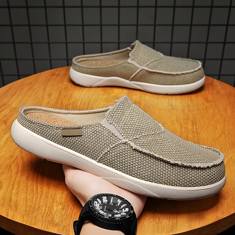 Mocassins Masculinos de Lona Slip-On para Uso Casual Diário, Mules Slip-On Plus Size, Sapatos Leves de Tecido de Algodão