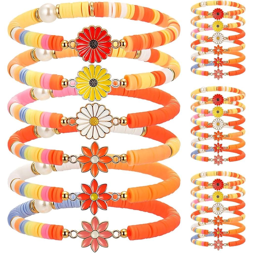 Landical 24 Peças de Pulseiras Retrô Hippie para Festas, com Motivos de Margaridas, Paz e Amor, para Crianças e Adultos,