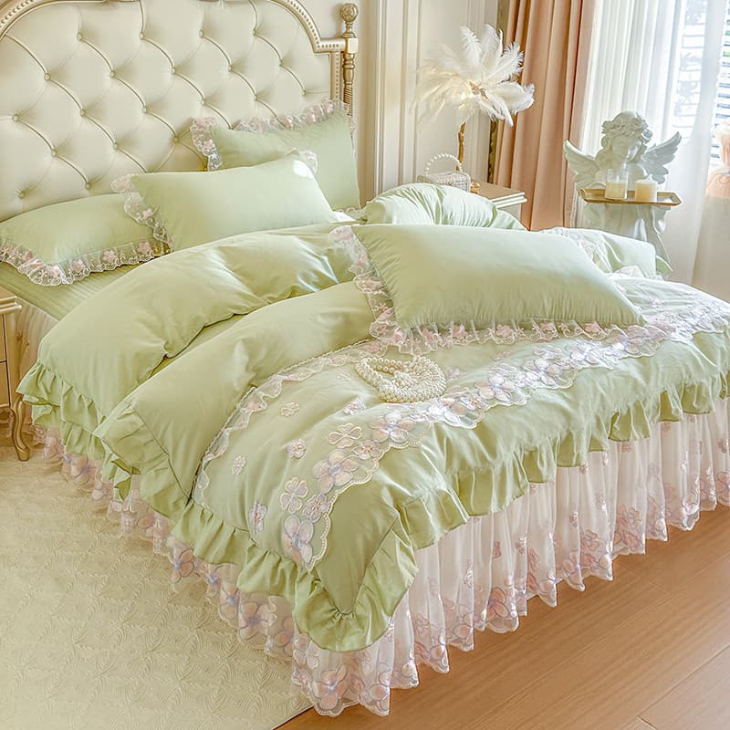 Todo o algodão puro algodão cama conjunto de quatro peças novo estilo renda verde estilo princesa colcha capa colcha cam