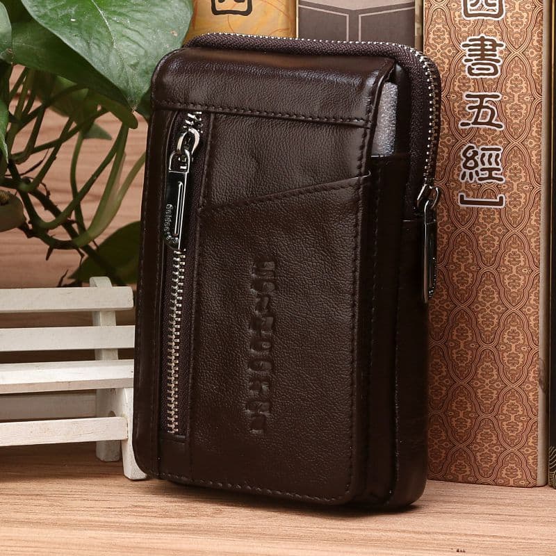 Bolsa de cintura masculina de primeira camada, 18/22/23cm, tela grande, bolsa de cintura para celular, multifuncional, D