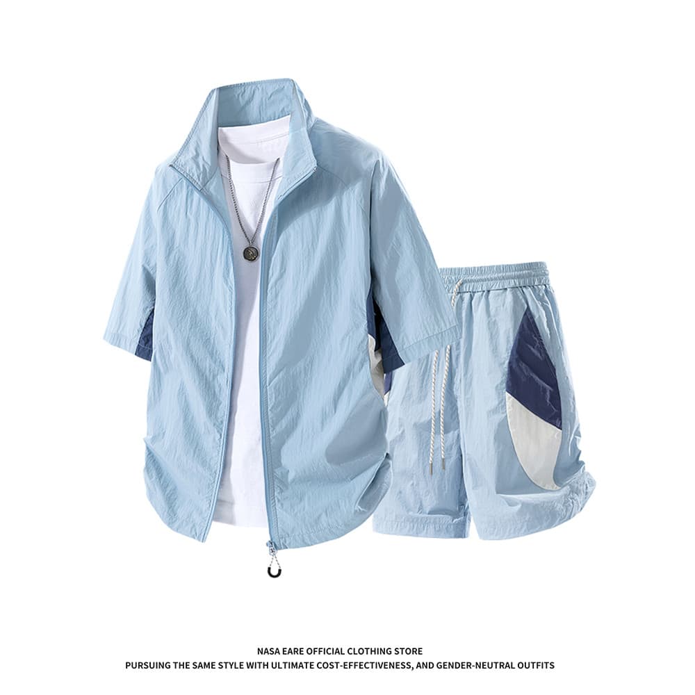 NASAB-EARE Retro contraste costura lazer ao ar livre terno esportivo masculino gola jaqueta calças esportivas terno de d