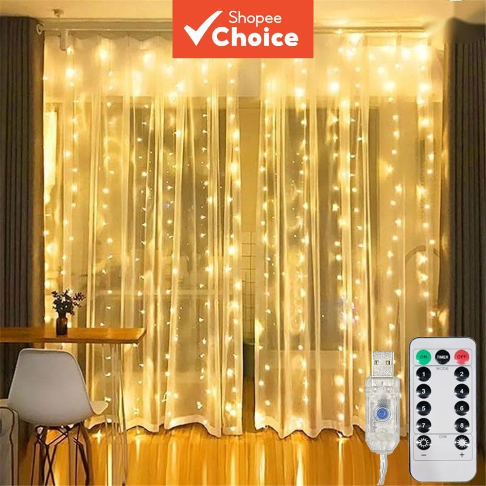 Luzes de cortina de Natal USB com controle remoto para casamento, festas, conto de fadas e quarto