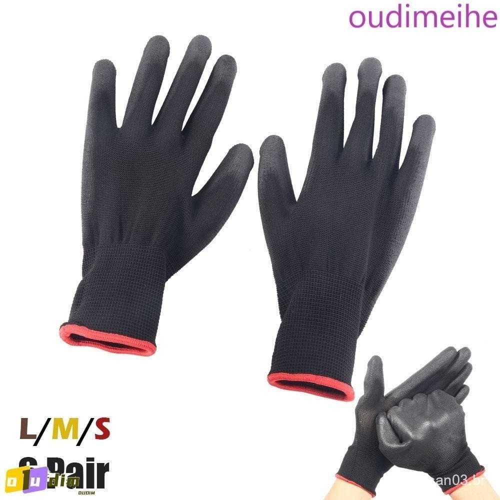 OUDIMEIHE Garden Supplies Nylon PU Preto Construtores 6 Pares Luva De Trabalho Com Revestimento De Palma
