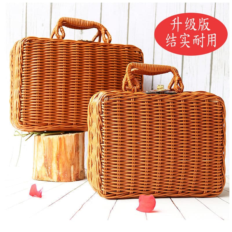 Influencer artesanal Rattan mala Retro caixa de armazenamento à moda antiga foto estilo republicano adereços acompanhand