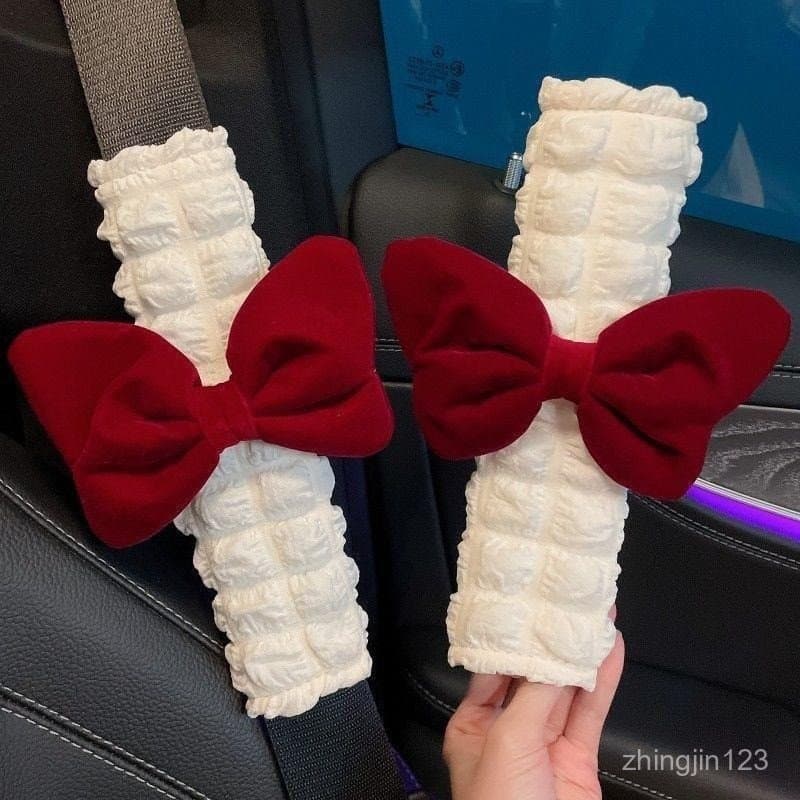 Capa Protetora de Cinto de Segurança Rosa, Almofada de Ombro Anti-Estrangulamento com Laço para Carro de Menina, Acessór