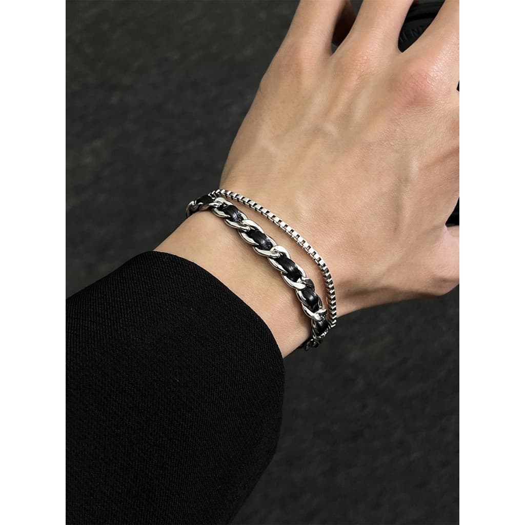 pulseira pulseira masculina Novo estilo pulseira de couro masculino Design de camada dupla High-End nicho único simples