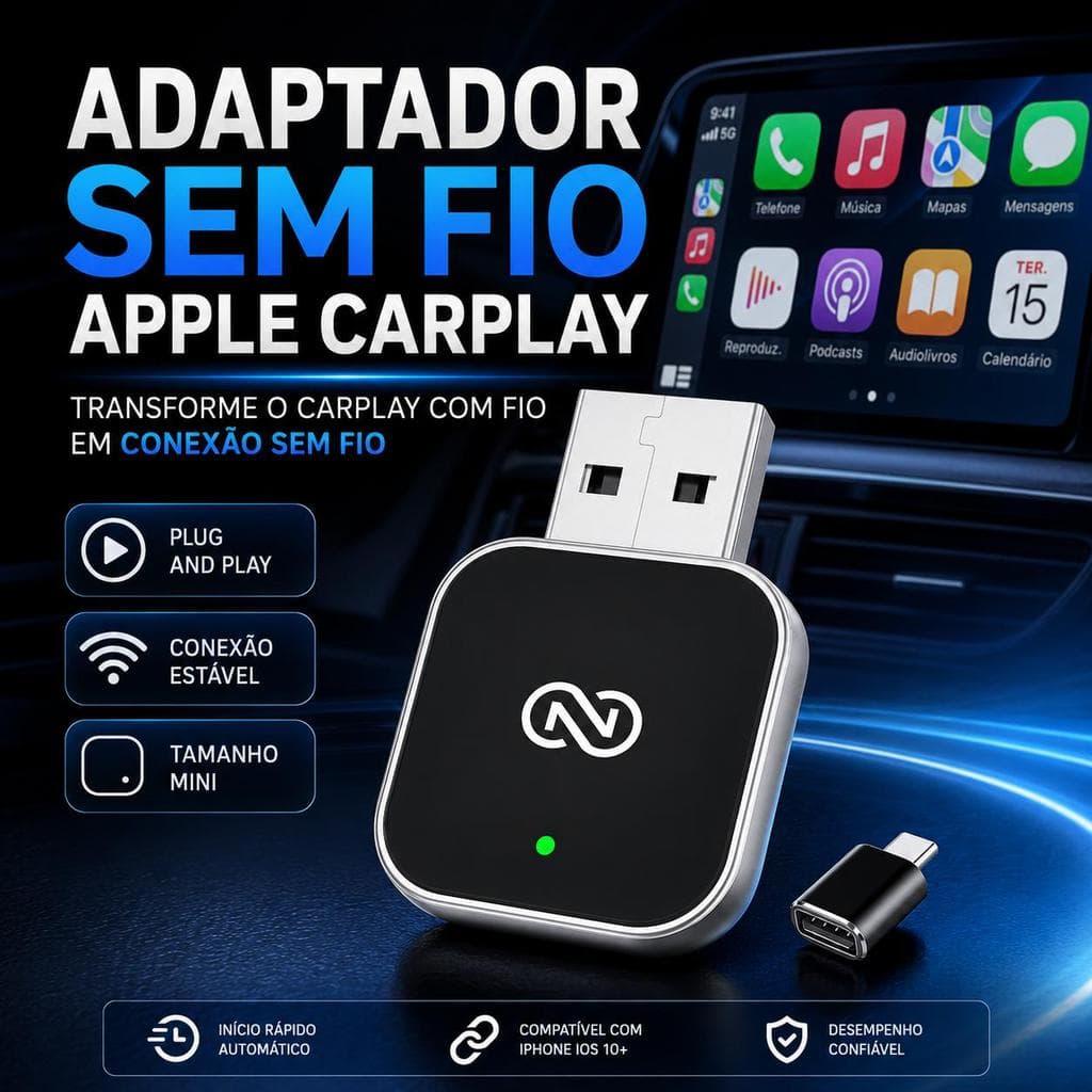 Adaptador sem Fio Apple CarPlay | Adaptador sem fio CarPlay, para iPhone 2026, Tamanho Mini, com Cabo USB e USB-C,