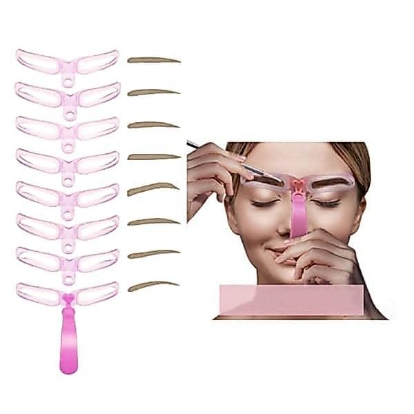 Kit Reutilizável para Modelagem de Sobrancelhas com 8 Designs, Inclui Moldes com Cabo e Cinto, Guia de Sobrancelhas Lavá