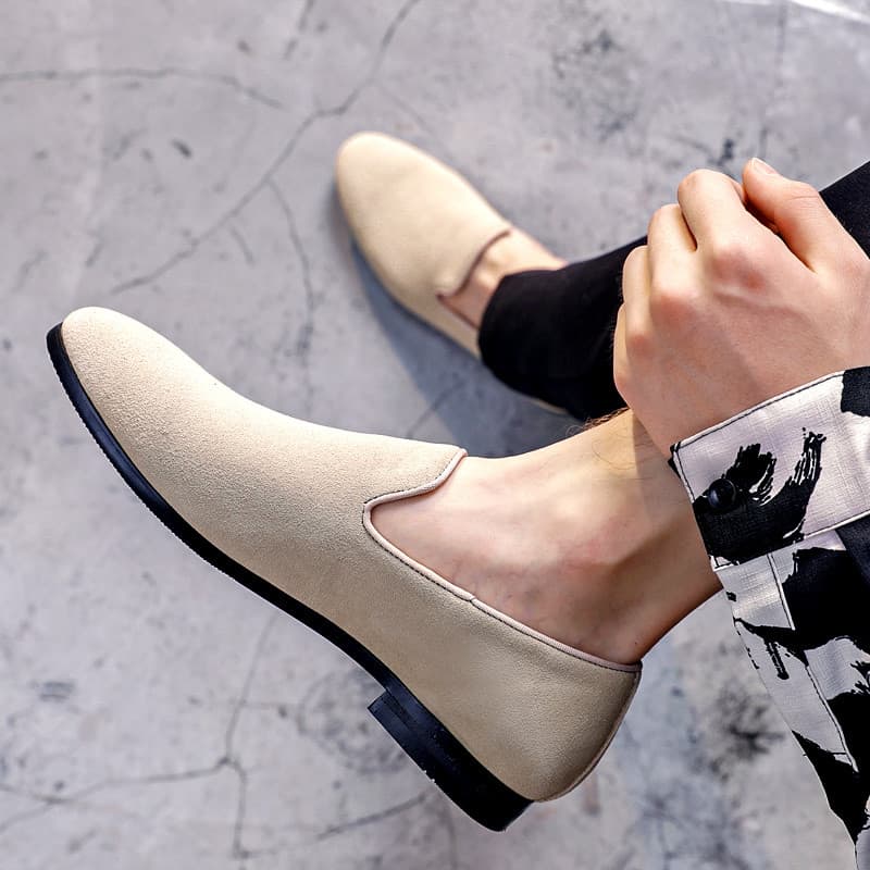 Moda Casual Retro deslizamento em sapatos de couro masculino fosco couro genuíno camurça cabeleireiro sapatos masculinos