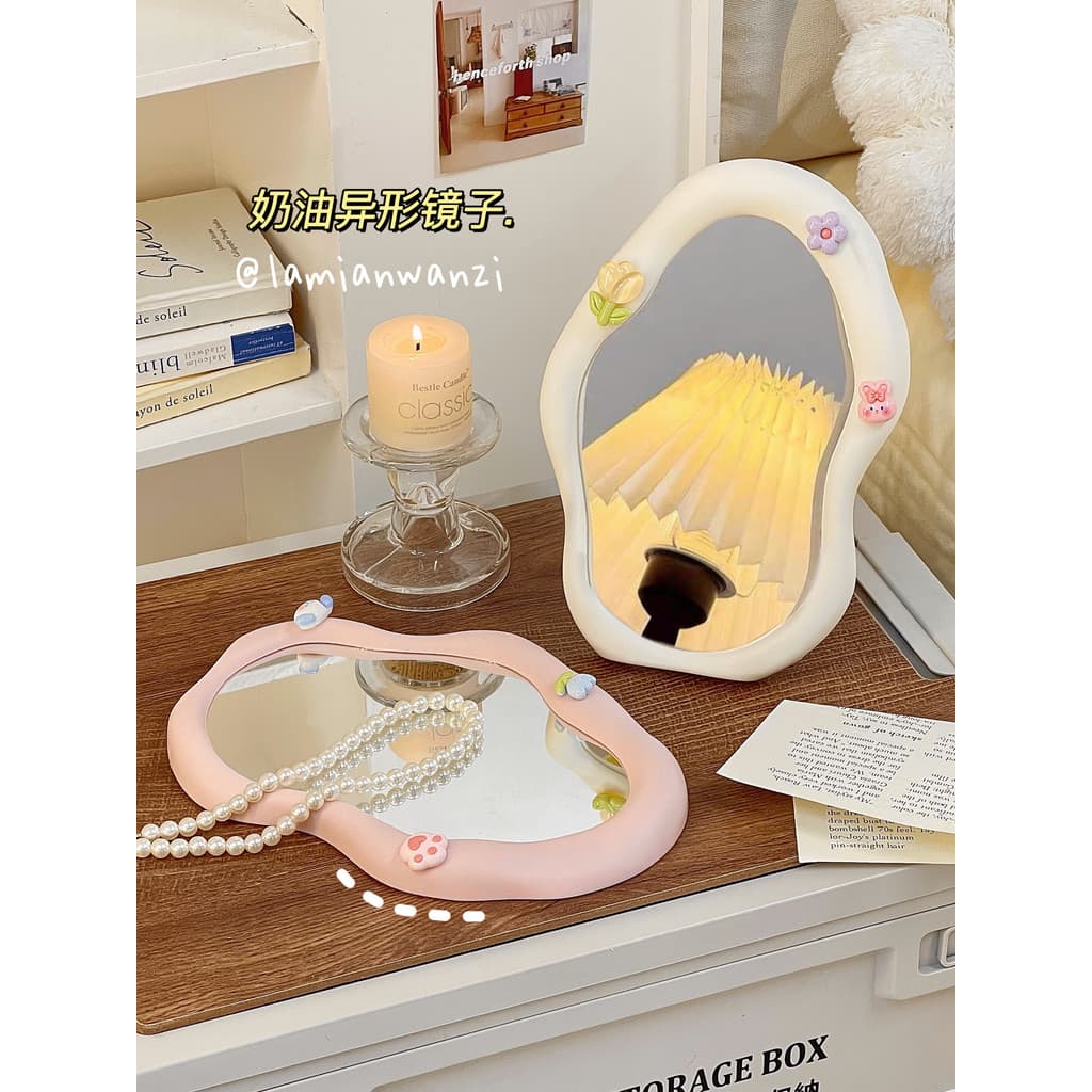 Espelho de maquiagem de mesa estilo creme, penteadeira, espelho de maquiagem, dormitório estudantil, estilo ins, espelho