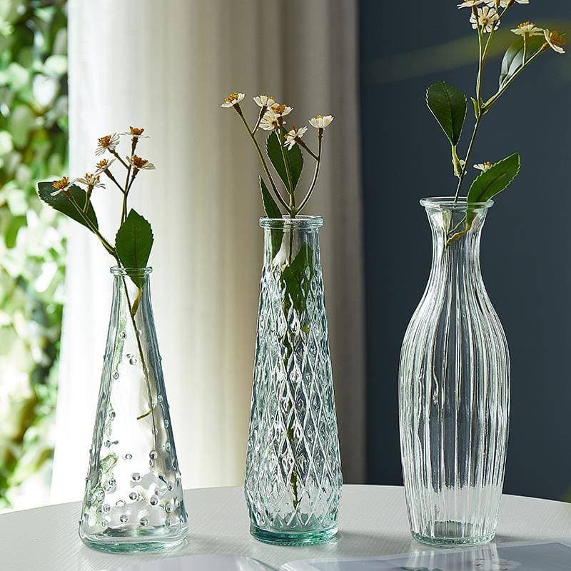 Francês Retro pequeno vaso de vidro em relevo Mini vaso ins estilo transparente arranjo flor hidropônica sala estar deco