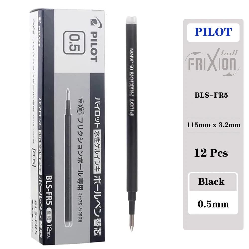 12pçs Recarga De Caneta Apagável 0.5/0.7mm , Escrita Suave , Fácil Apagamento , Papelaria , Cor Preta , Aplicável A LFB-