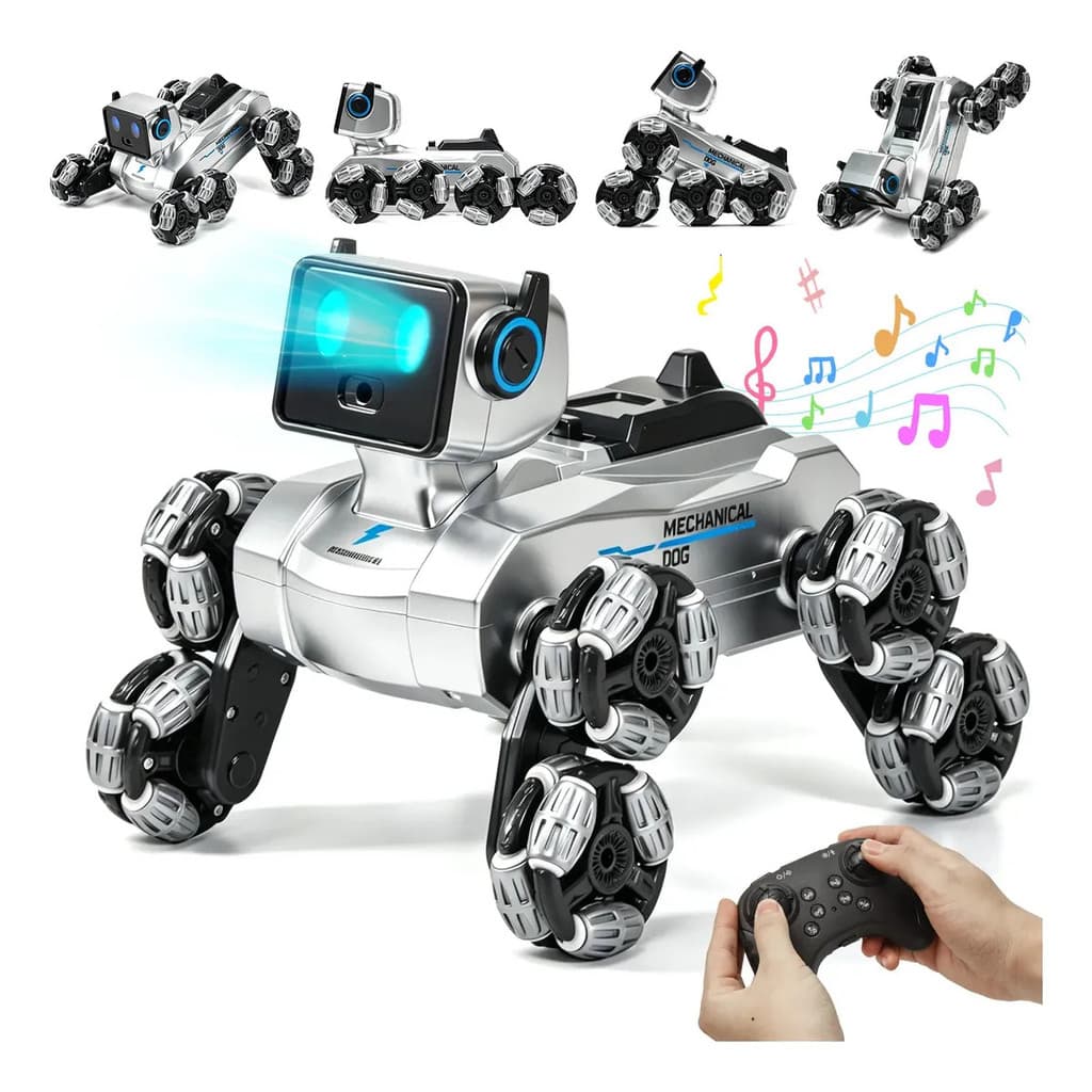 JogoJunto Cão Robô RC 8 Rodas com Sensor de Gestos, LED RGB, Controle 2.4GHz, Acrobacias 360° e Bateria Recarregável