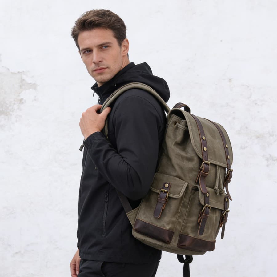 Clássico Retro cera de óleo lona mochila masculina grande capacidade saco viagem ao ar livre moda caminhadas mochila