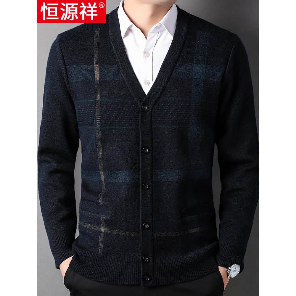 Hengyuan Xiang Dad Cardigan de malha masculino com decote em V de meia-idade suéter para idosos jaqueta masculina quente