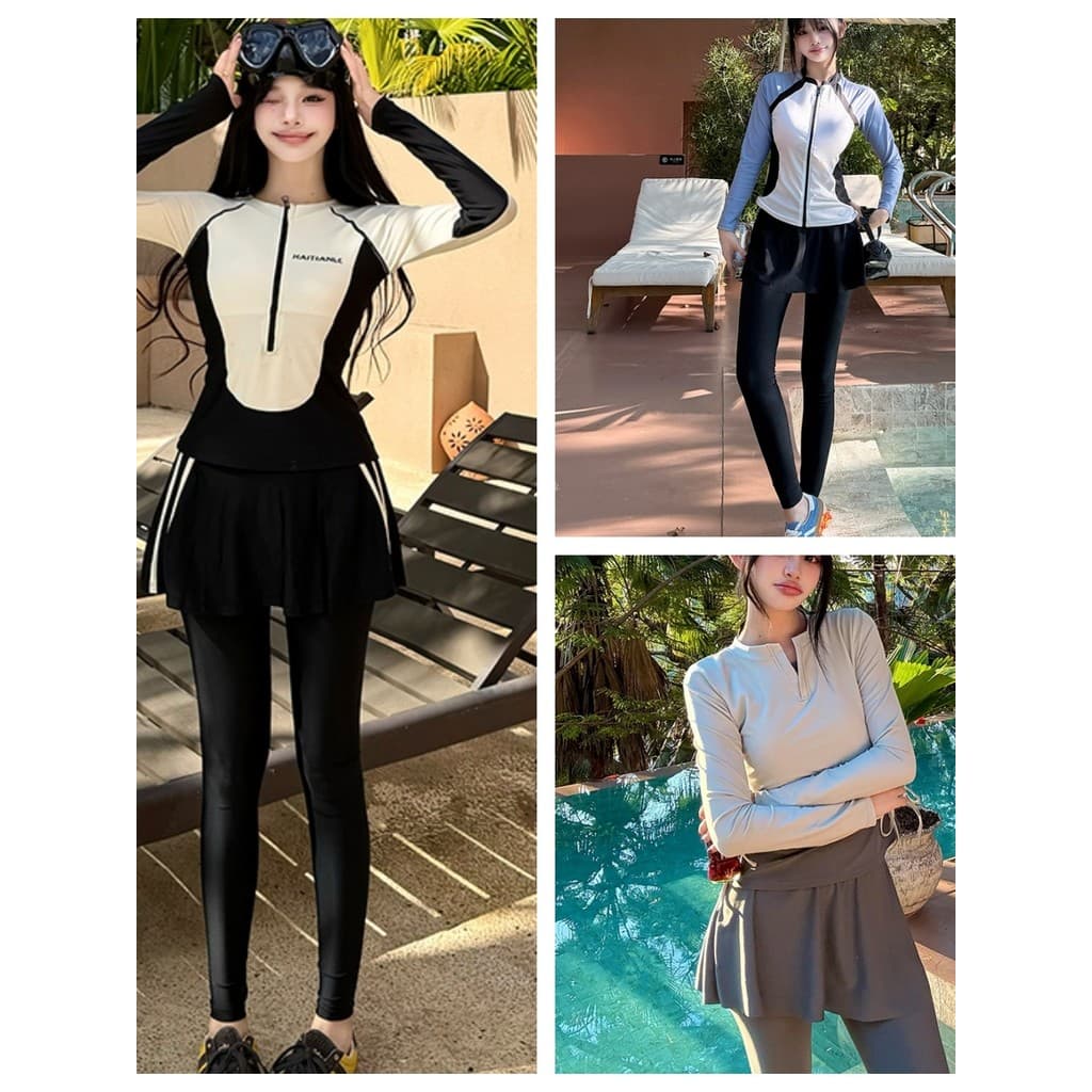 Estilo esportivo de manga comprida dividido maiô feminino protetor solar mais fino olhar capa barriga maiô