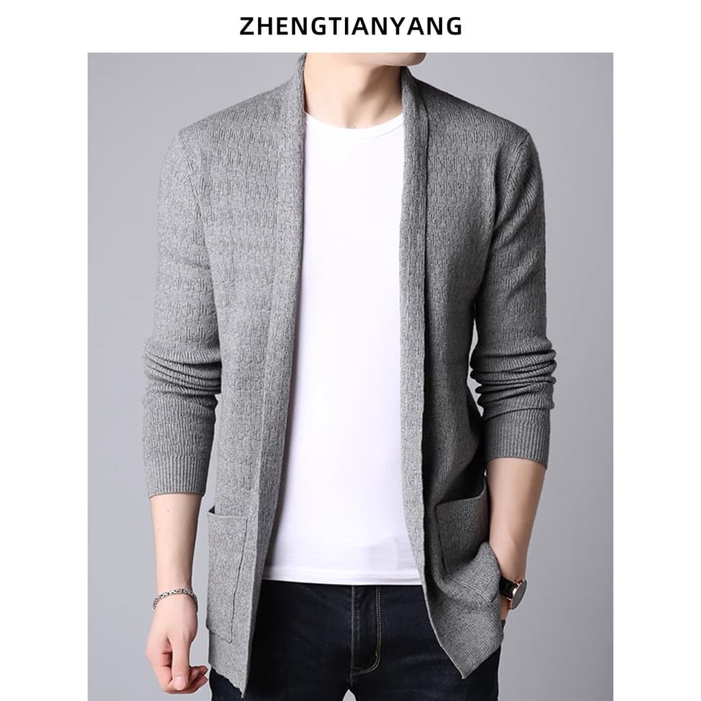 Primavera outono masculino cor sólida camisola de manga comprida Cardigan jaqueta na moda versão coreana moda engrossado