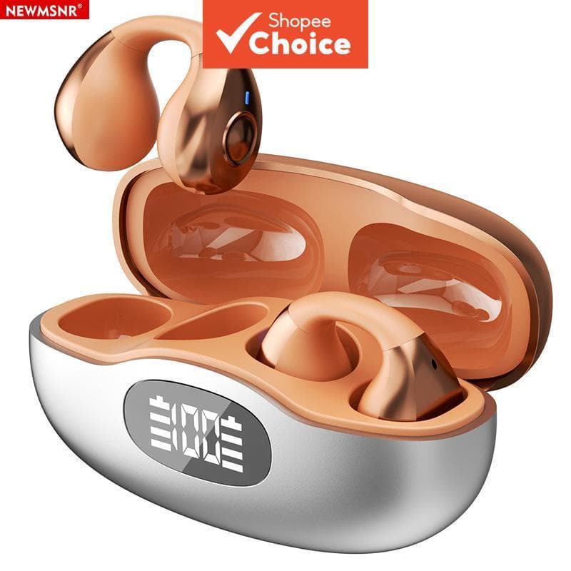 Fones de ouvido NEWMSNR: TWS sem fio, abertos e clipáveis nas orelhas, com cancelamento de ruído, visor LED da bateria,