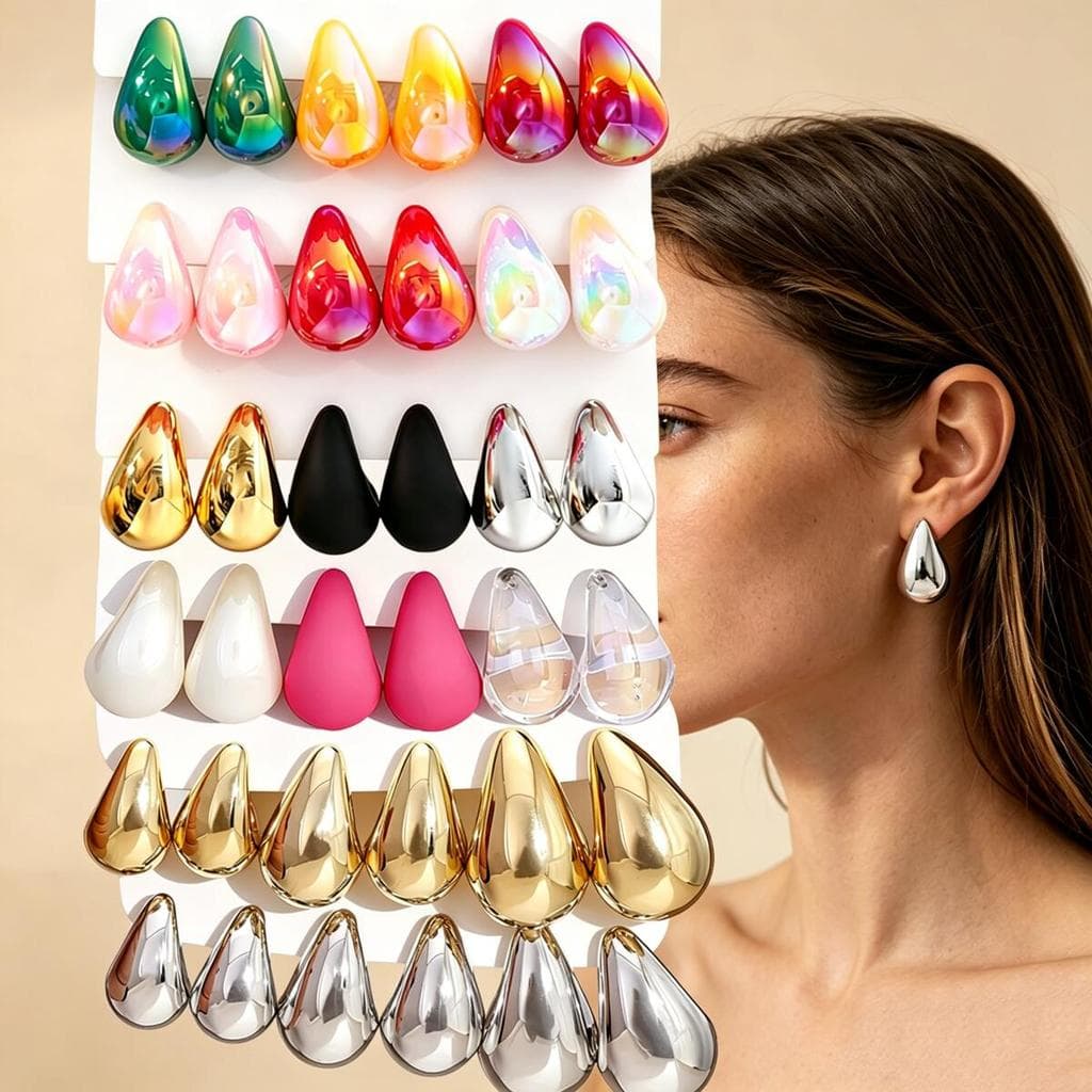 3 Pares/Set Europeu Minimalista Chunky Gota De Água Brincos Conjunto Lágrima Nicho Luxo Versátil Para Mulher