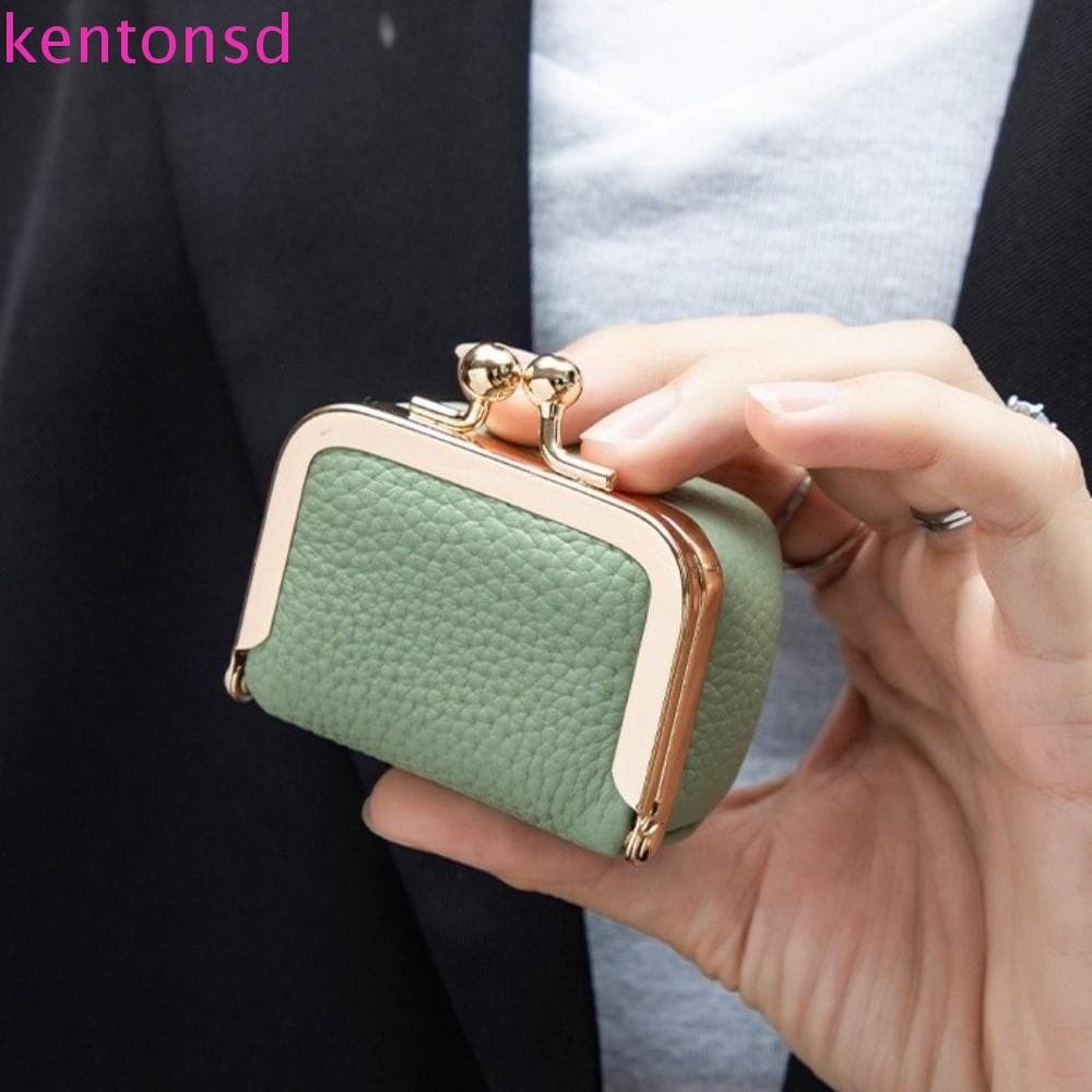 Bolsa de Moedas KENTONSD com Fecho Kiss Lock, Bolsa de Joias Quadrada Multifuncional em Couro, Mini Bolsa de Armazenamen
