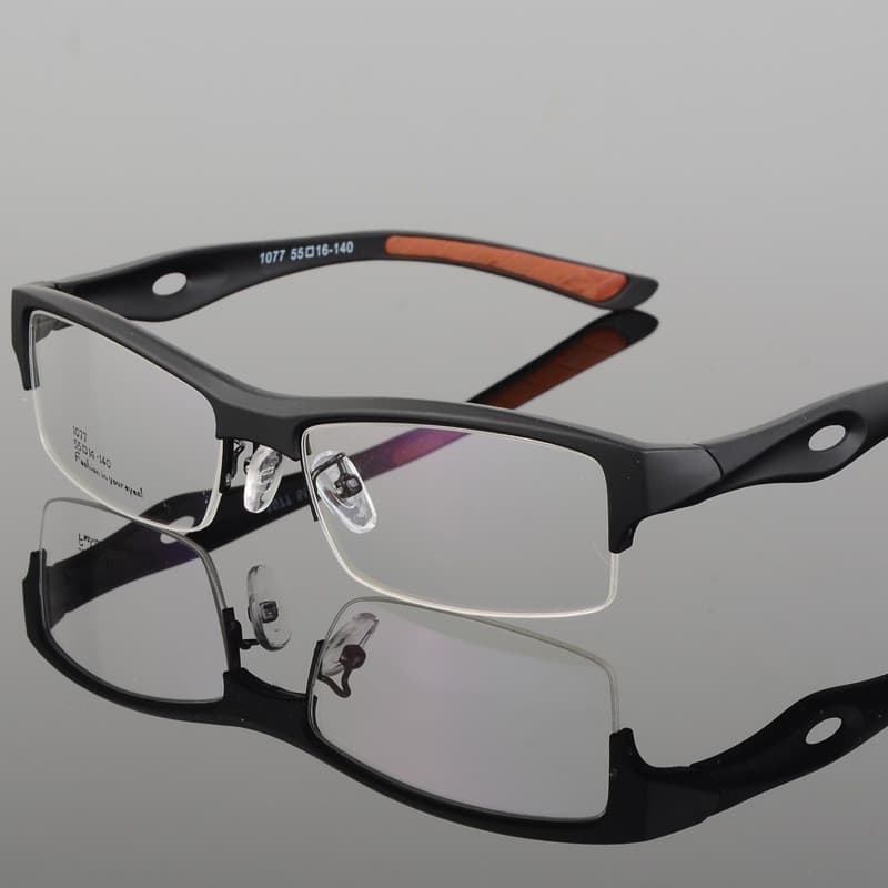 Óculos Esportivos Masculinos com Armação Quadrada Semi-Armação Ultra-Leve em TR e Metal, Lentes Transparentes Anti-Luz A
