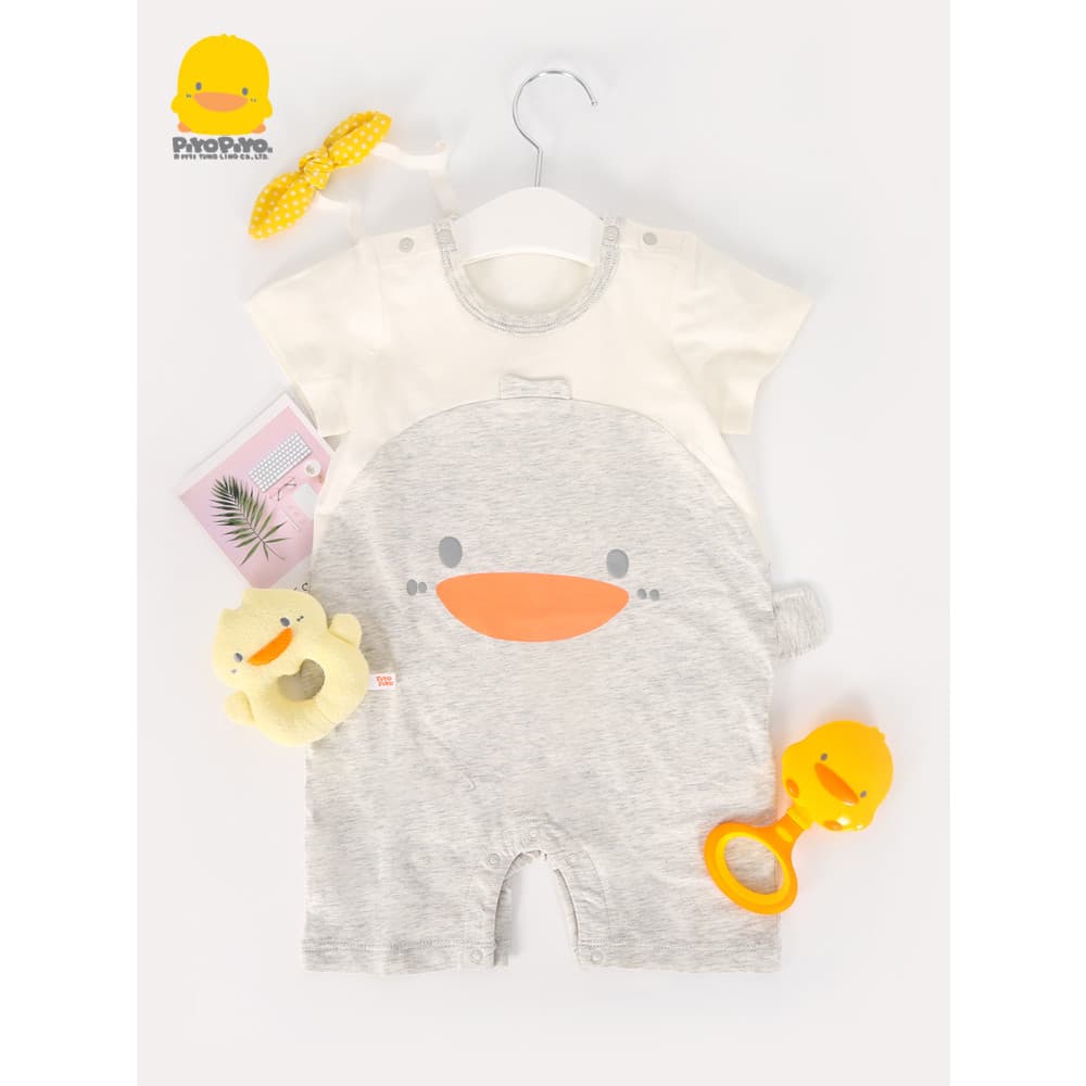 Macacão de bebê patinho amarelo algodão puro classe a manga curta verão estilo bonito estilo fino macacão de proteção da